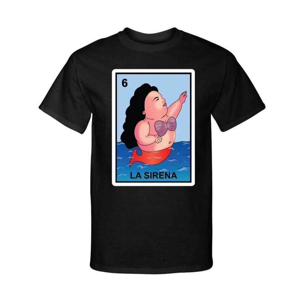La Sirena Gorda The Fat Mermaid Loteria Mexican Bingo Style Graphic Tee T-Shirt